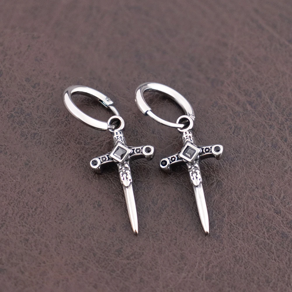 Punk-Style Kreuz-Hängeohrringe für Männer und Frauen, Geschenk, Trendiger Charm, Edelstahl-Zirkon-Ohrschmuck, Großhandel – Detail 2