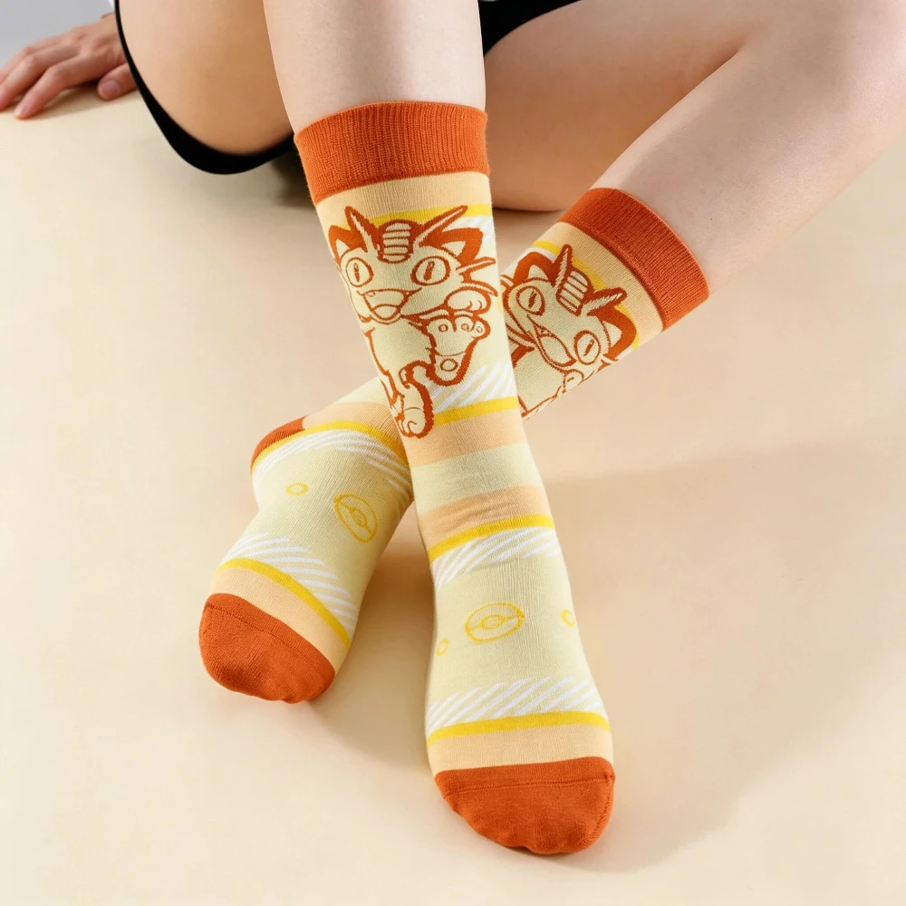 3 Paar Niedliche Pokémon Damensocken mit Anime-Charakter-Druck, Baumwollsocken mit Rundhalsausschnitt für Lässigen und Atmungsaktiven Alltagsgebrauch – Detail 7