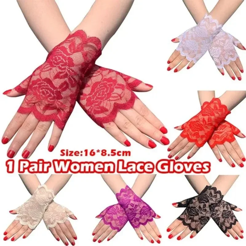 

1 Pair Women Lace Gloves Short Cute Fingerless Gloves Sunscreen Girls Ladies Glove