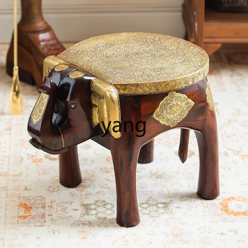 LTT solid wood stool household creative elephant brass low stool