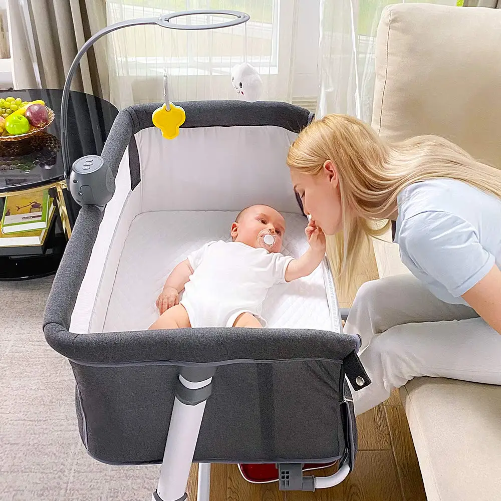 

BSR Portable Kids' Crib Bedside Co Sleeper 9 Heights Adjustable Baby Bassinet with Wheels