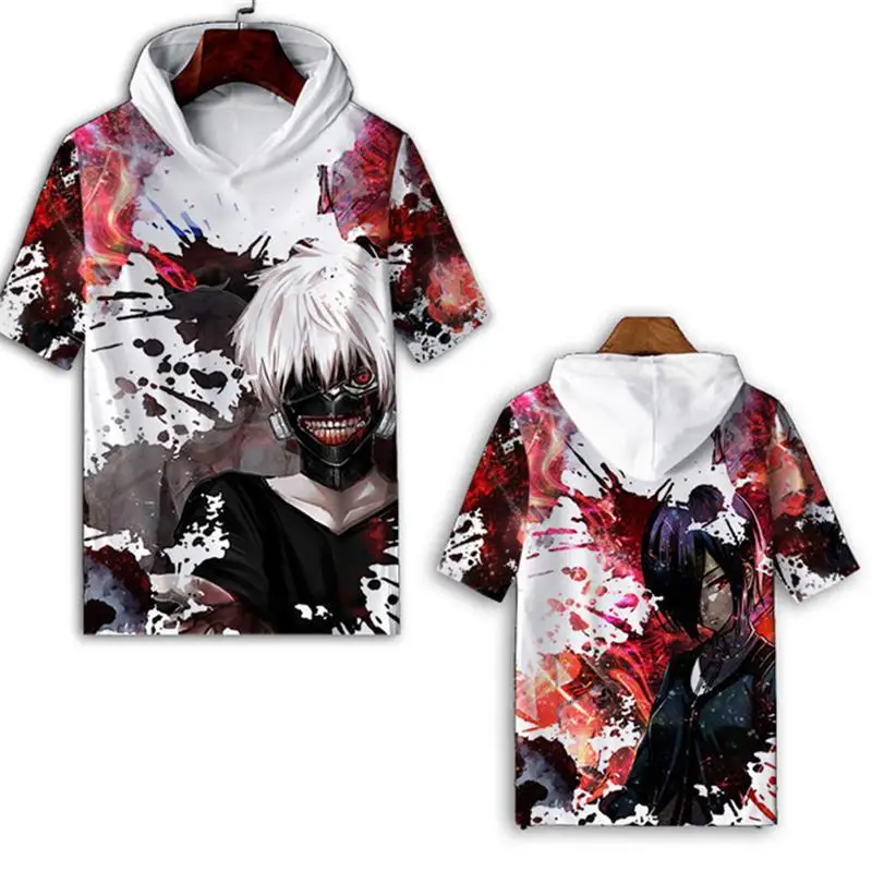 

Футболка с принтом Tokyo Ghoul Ken Kaneki, мужская молодежная модная футболка с короткими рукавами, из полиэфирного волокна, нелиняющая, дышащая, повседневная, модная, из полиэфирного волокна