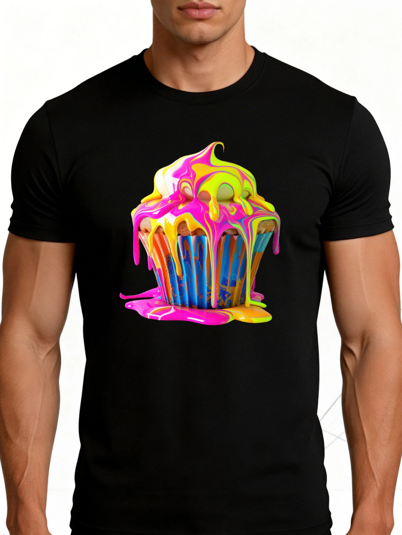 Colorful Cupcake Design Men's T-Shirt Fun and Playful Summer Clothing Gift for Cake Lovers