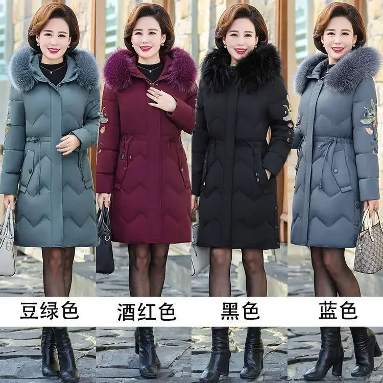 Size 5XL Mother Winter Coat With Fur Collar Elderly Cotton Padded Jacket Women's Thicken Down puffer Jacket Hooded parka clothes