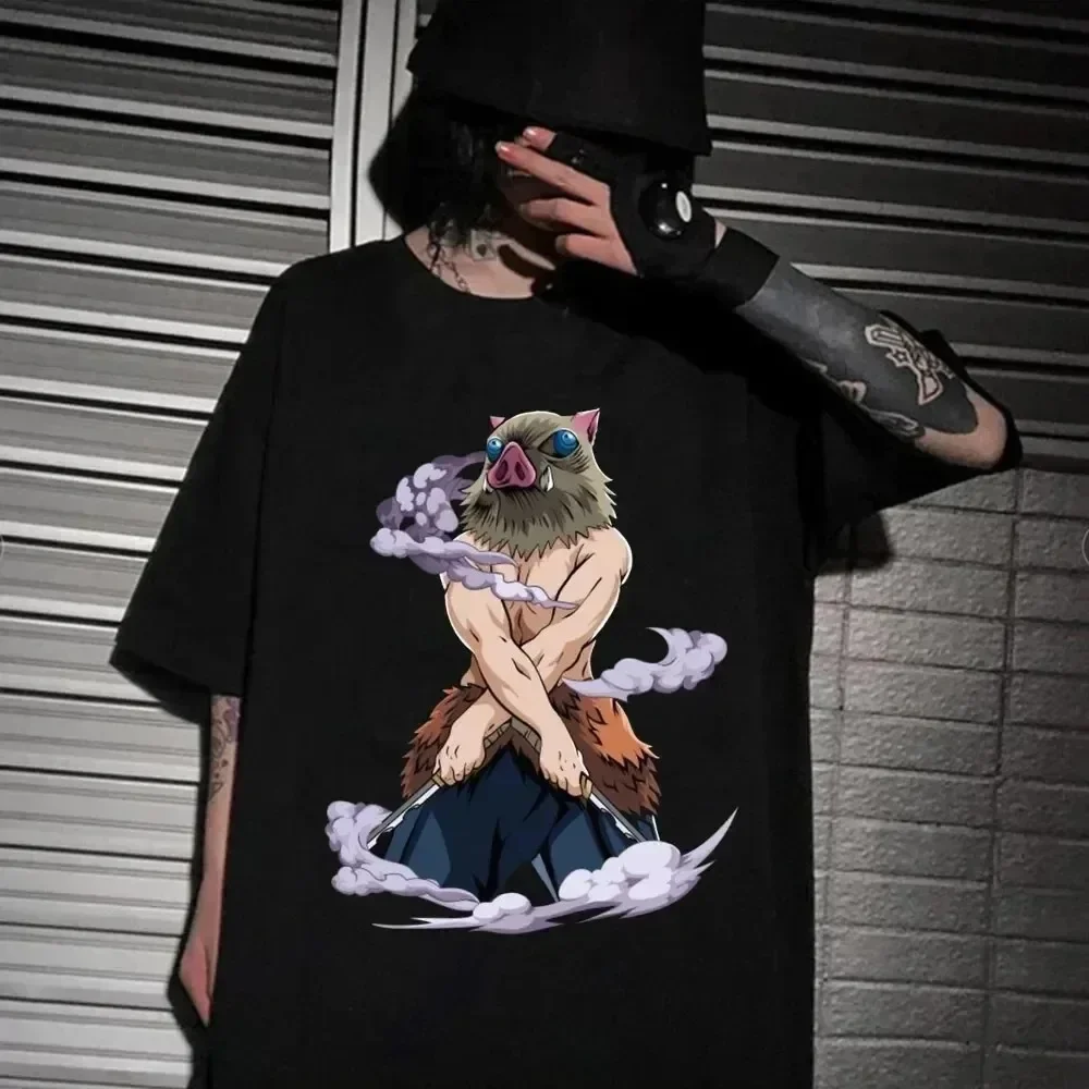 Men Clothing Anime T-shirt Demon Slayer Blade T Shirt Hashihira Innosuke Short Sleeve Hip Hop Street Style Loose Oversized Tee