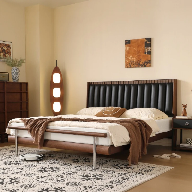 Walnut Bed Black Nordic Customs Simple Lounge Bed Family Modern Design Camas De Matrimonio Dormitorio Bedroom Furniture