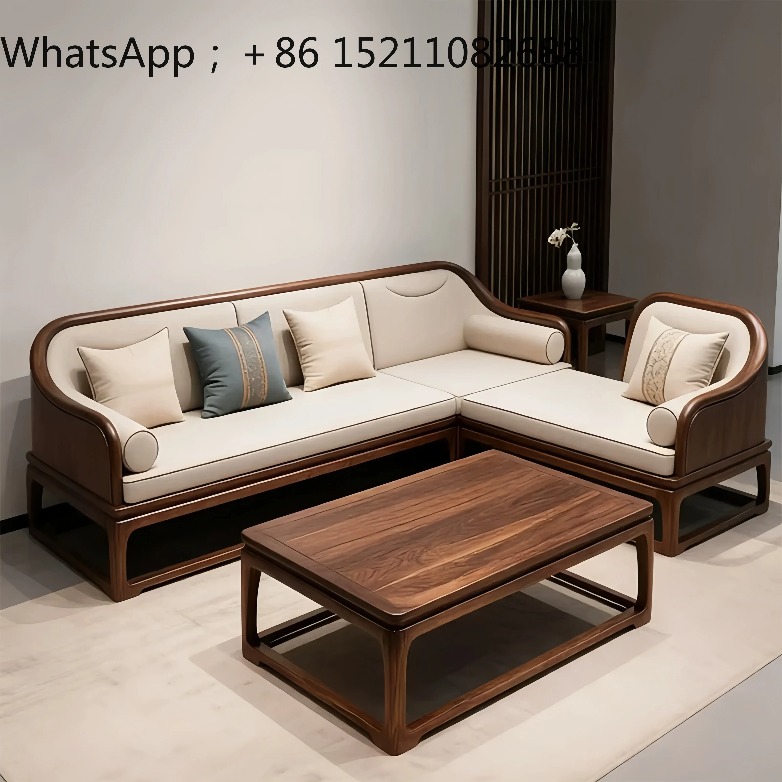 SCY ash wood solid wood sofa living room high-end Luohan bed chaise couch coffee table combo