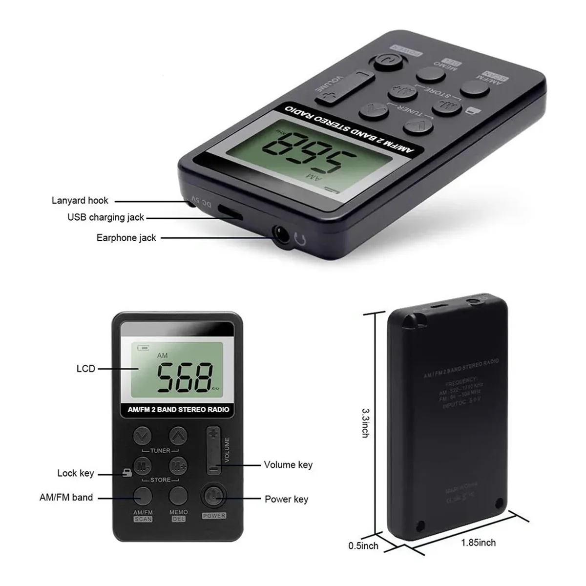 Портативное радио FM/AM двухдиапазонный стерео цифровой портативный мини-радиоприемник с ЖК-дисплеем перезаряжаемая батарея