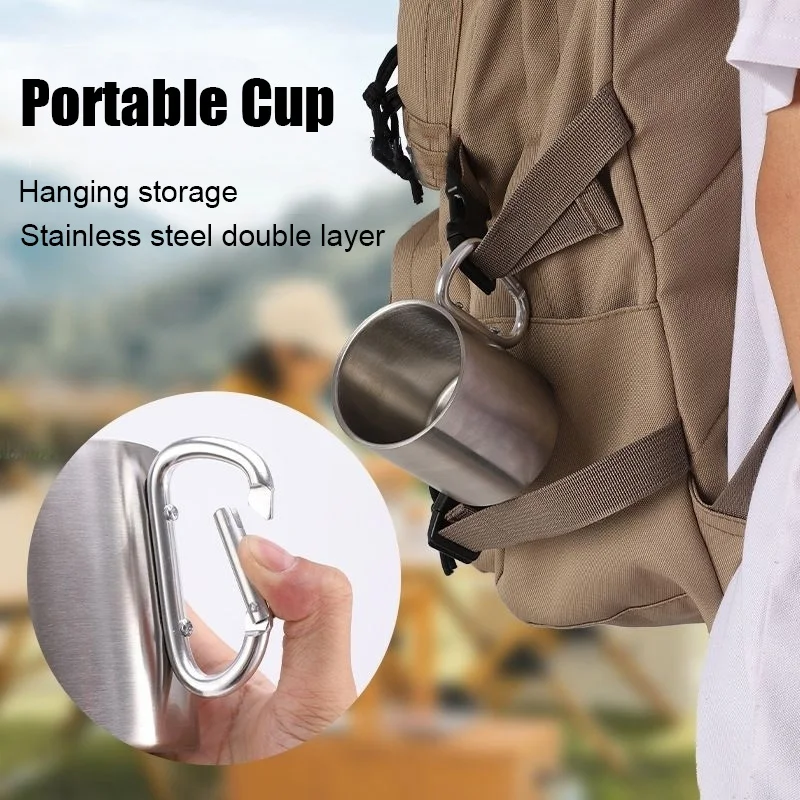 

300ml Water Cup Stainless Steel Outdoor Cup Hook For Easy Drying Outdoor Camping Cup Hiking Water Cup Durable Leakproof Cup