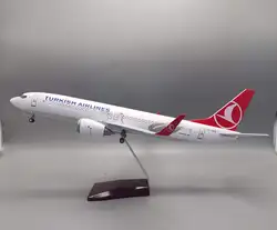 737-800 Turkish Airlines Aircraft Model 47cm Resin Miniature Plane W Light and Wheel Diecast Airplanes Display Collection Orname