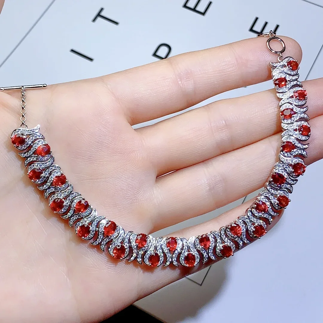 Natural Red Sapphire New Luxury 925 sterling silver high definition Bracelet Ladies Color Beautiful exquisite Free mail