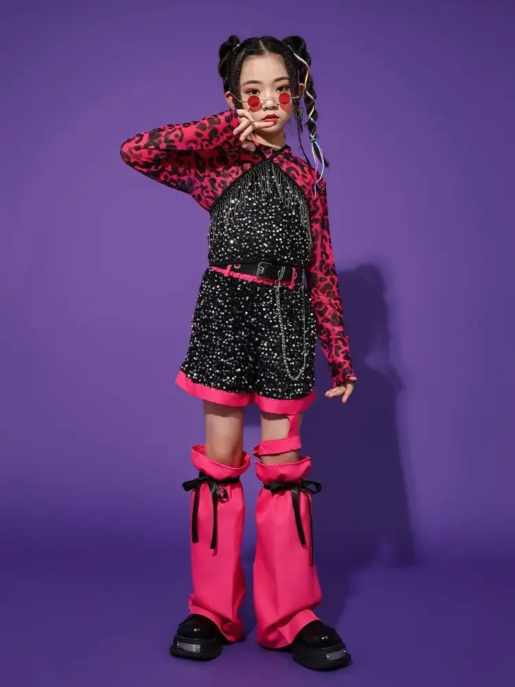 K-Pop Y2K Jazz Street Dance Kostüm Mädchen Kinder Bühnenauftritt Modellierung Runway Kleidung Flut Glänzende Coole Kleidung für Kinder