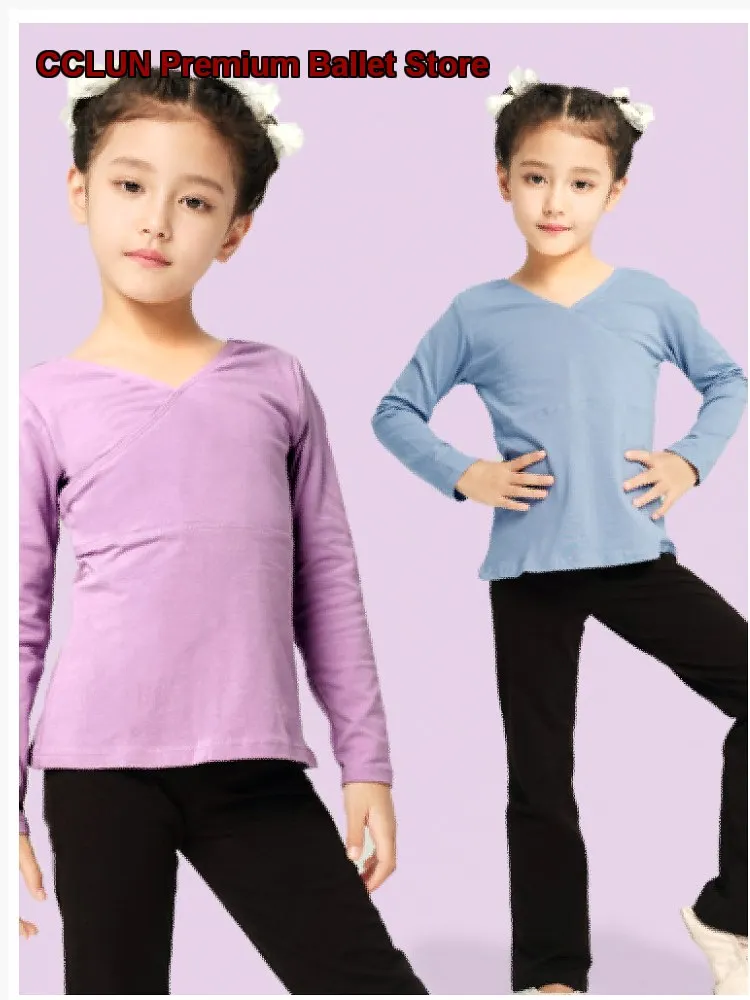 Children's Dance T-Shirt Bottoming Shirt Girls' V-Neck Short-Sleeve Set Jump Top Chinese Practice Short Sleeves Kids