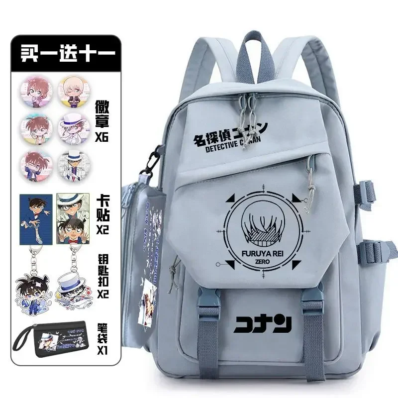 Detective Conan with pine pack badge set backpack anime bag teenagers schoolbag students book travel girl boy cosplay