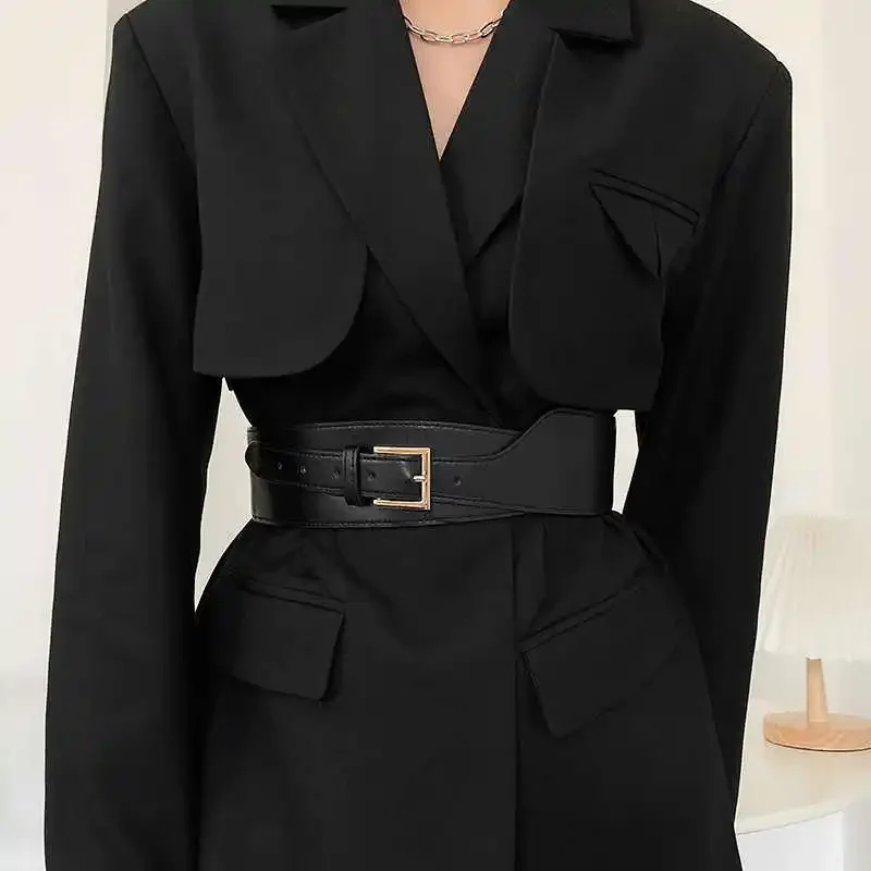 1pcs Sabuk Wanita Gaya Korea Serbaguna Warna Hitam untuk Gaun, Penyangga Pinggang Lebar, Pakaian Luar Musim Panas, Aksesoris Fashion