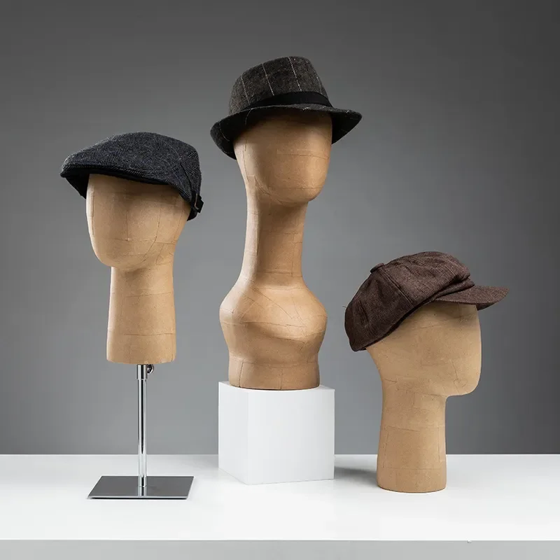 for High-end Retro Handmade Kraft Paper Head Mannequin for Scarf Hat Necklace Display Props in Boutique Clothing Store Fake