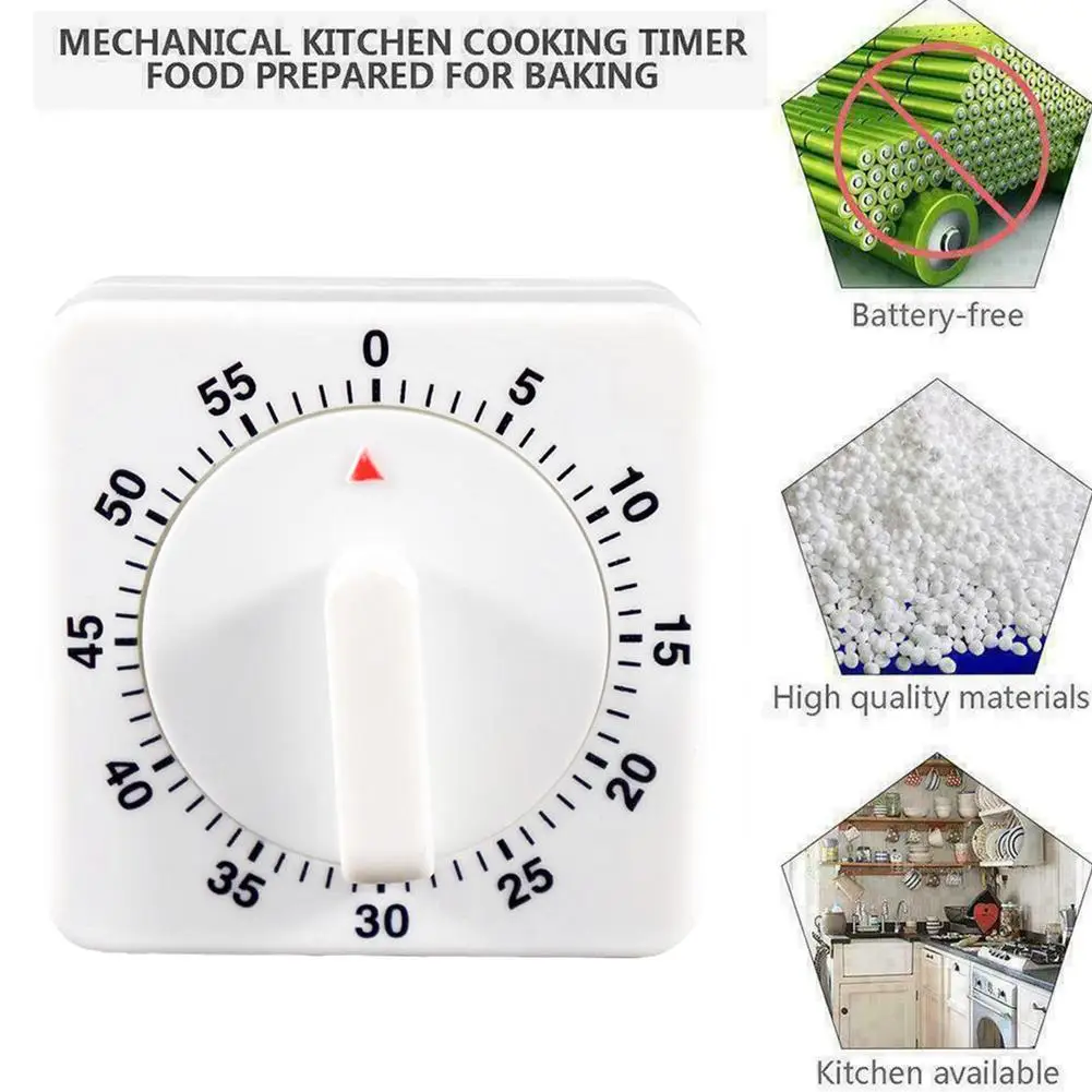 Portable Timer Portable Battery-free Mechanical Kitchen Timer Manager For Cooking Baking 60 Square Timer With Loud For Time Z2V0