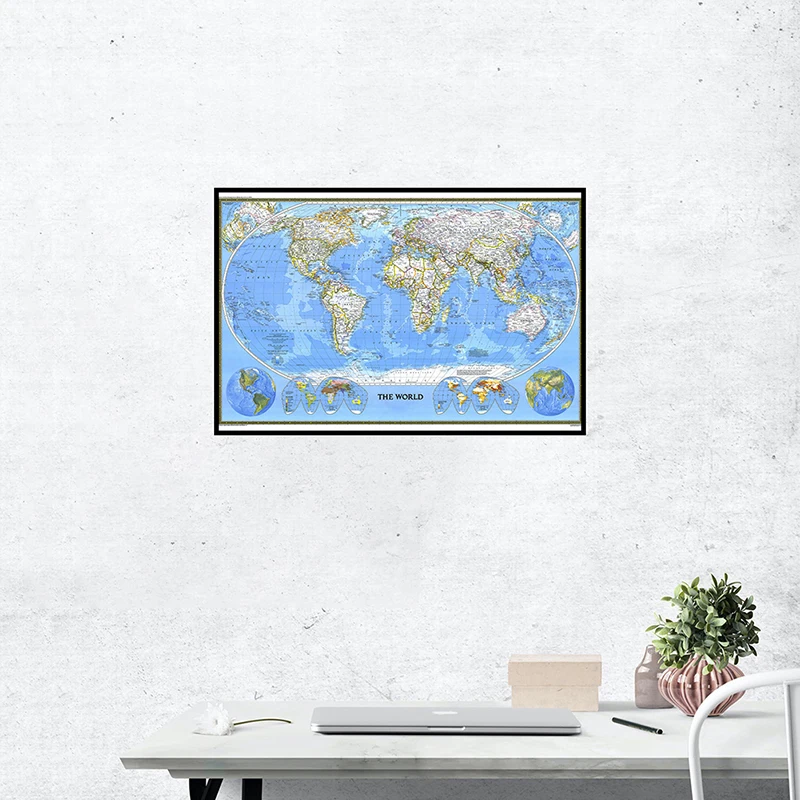 Mapa del mundo de 3x2 pies, póster detallado de pared, papel tapiz no tejido, mapa del mundo, decoración, suministros de oficina, 1988