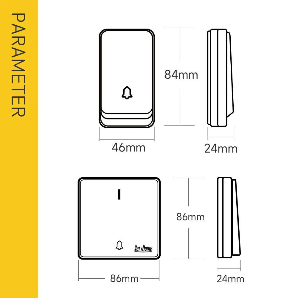 VeryHome | Self-Generating Button Wireless Doorbell Transmitter Accessories Waterproof Self-Powered ZOGIN
