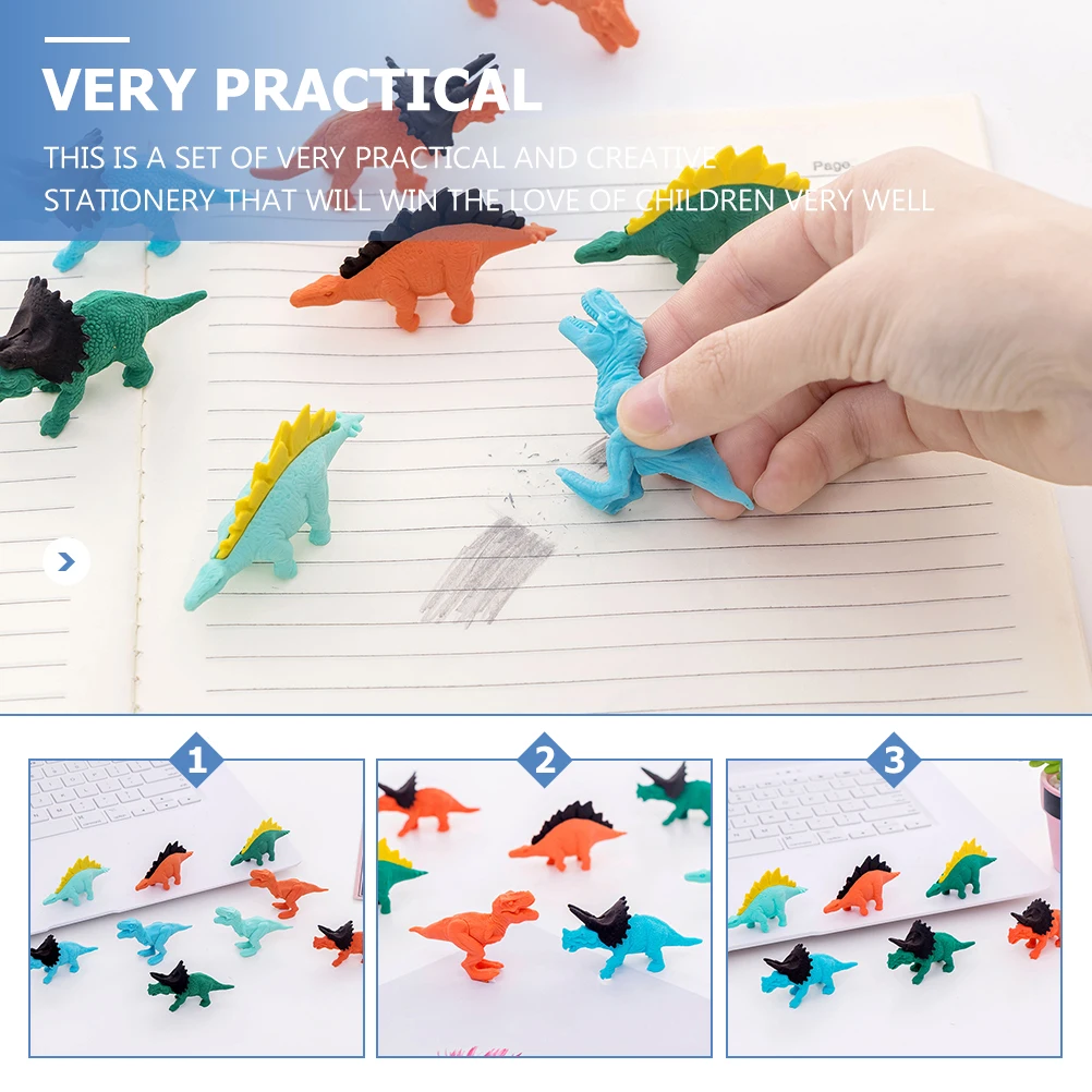 16pcs Dinosaur Shape Safe Material Stationery Cartoon Eraser Dinosaurs Shape Erasers Gifts Student Rubber