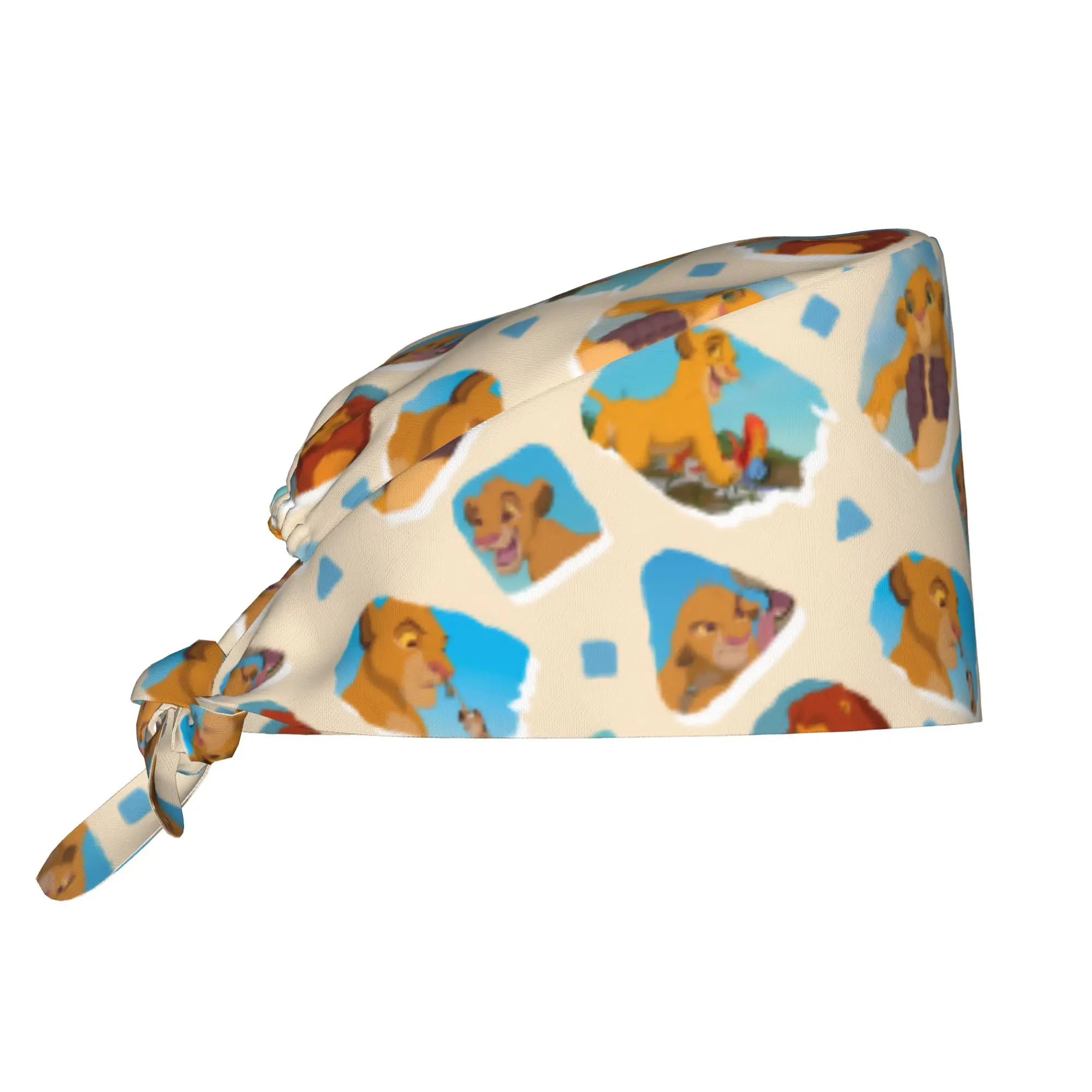 Liones Anime Kinges Breathable Scrub Hat Surgical Scrub Caps Unisex Nursing Hair Hats Pumbaa Simba Cartoon Work Scrubs Hat