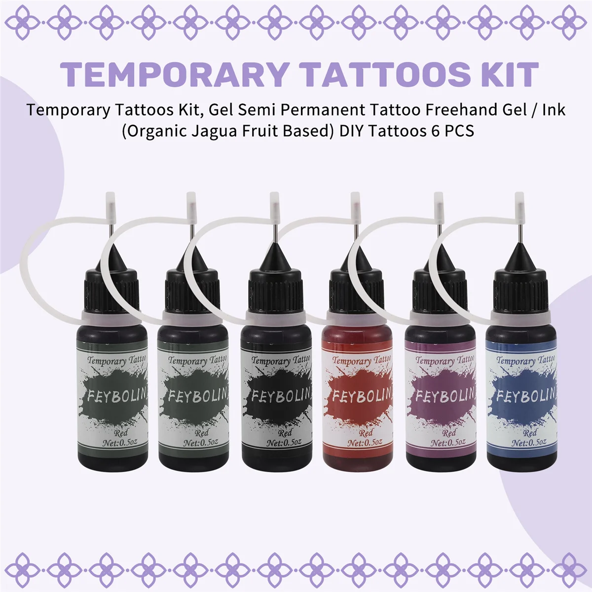 AYMR-Kit de tatuajes temporales, Gel de tatuaje semipermanente a mano alzada/tinta (a base de fruta de Jagua orgánica) Tatuajes DIY 6 PCS