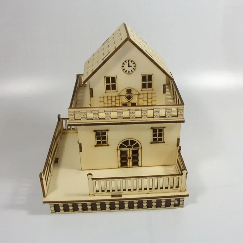 Creative Wooden Flashing House Toys Luminous Villa Model  Birthday Gift for Kids Children Housing Decoration Ornaments