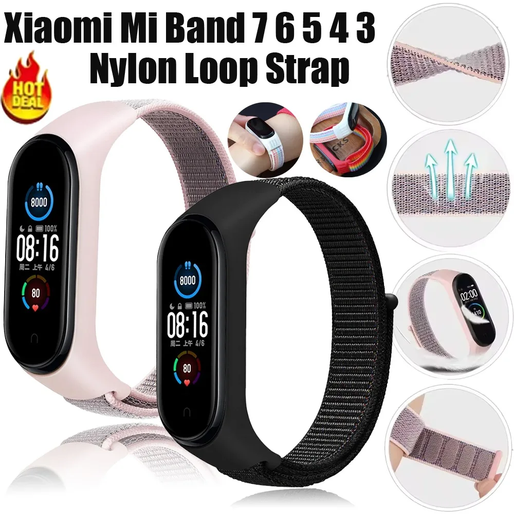 Nylon Loop Strap for Xiaomi Mi Band 7 6 5 4 3 Accessories Comfortable Watchband Replaceable Wristband Sports Loop Mi Band 7 6 5