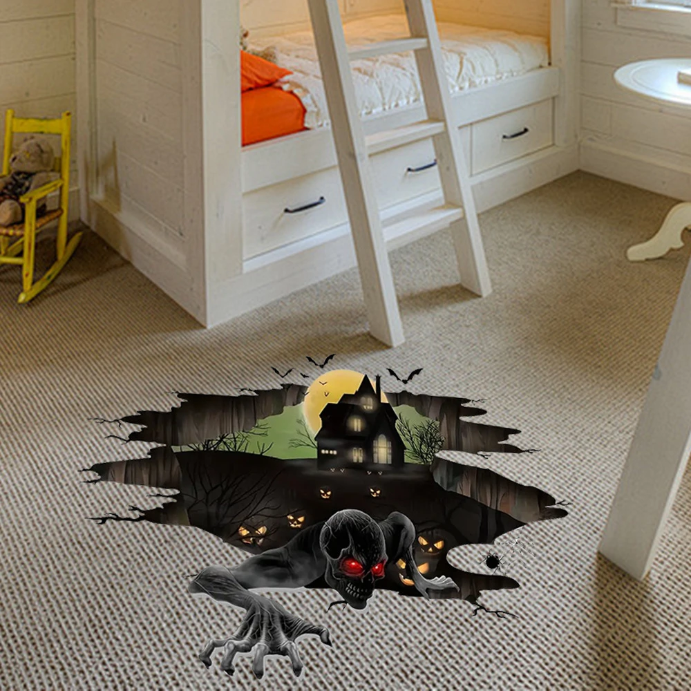 3DHalloween Floor Ceiling Stickers Creative Horror Ghost Wall Stickers Scary Skeleton Zombie Ancient Castle Wall Decals for Home