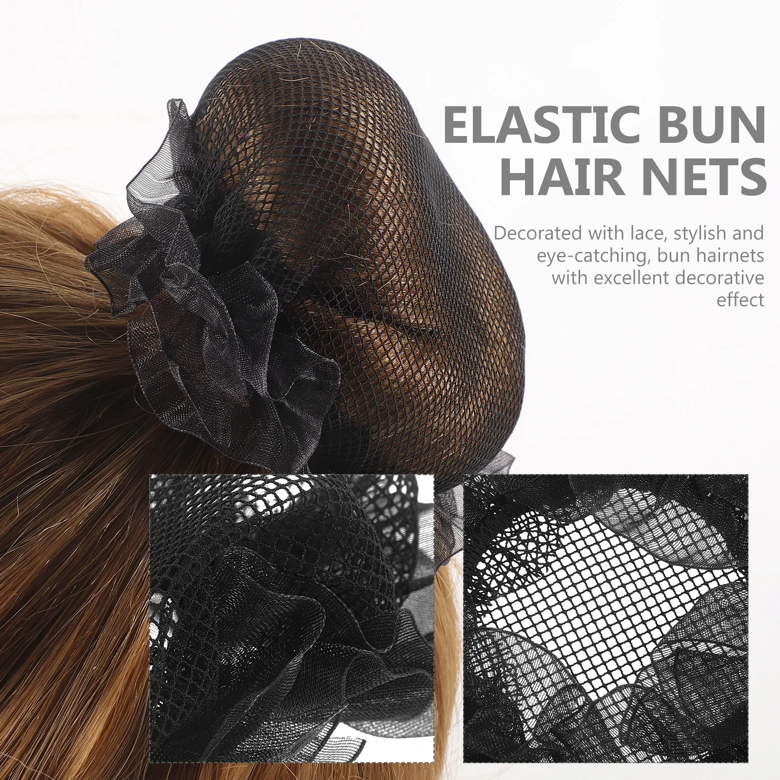 

6 pcs Elastic Hair Nets for Ballet Bun Women Girls Stretchy Mesh Lace Decorative Performance Sports Dance Gymnastics
