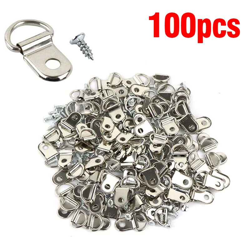 Round D Ring Buckle100 Pcs, Photo Wall Hook With Screws, Oil Painting Mirror Picture Frame Hanger