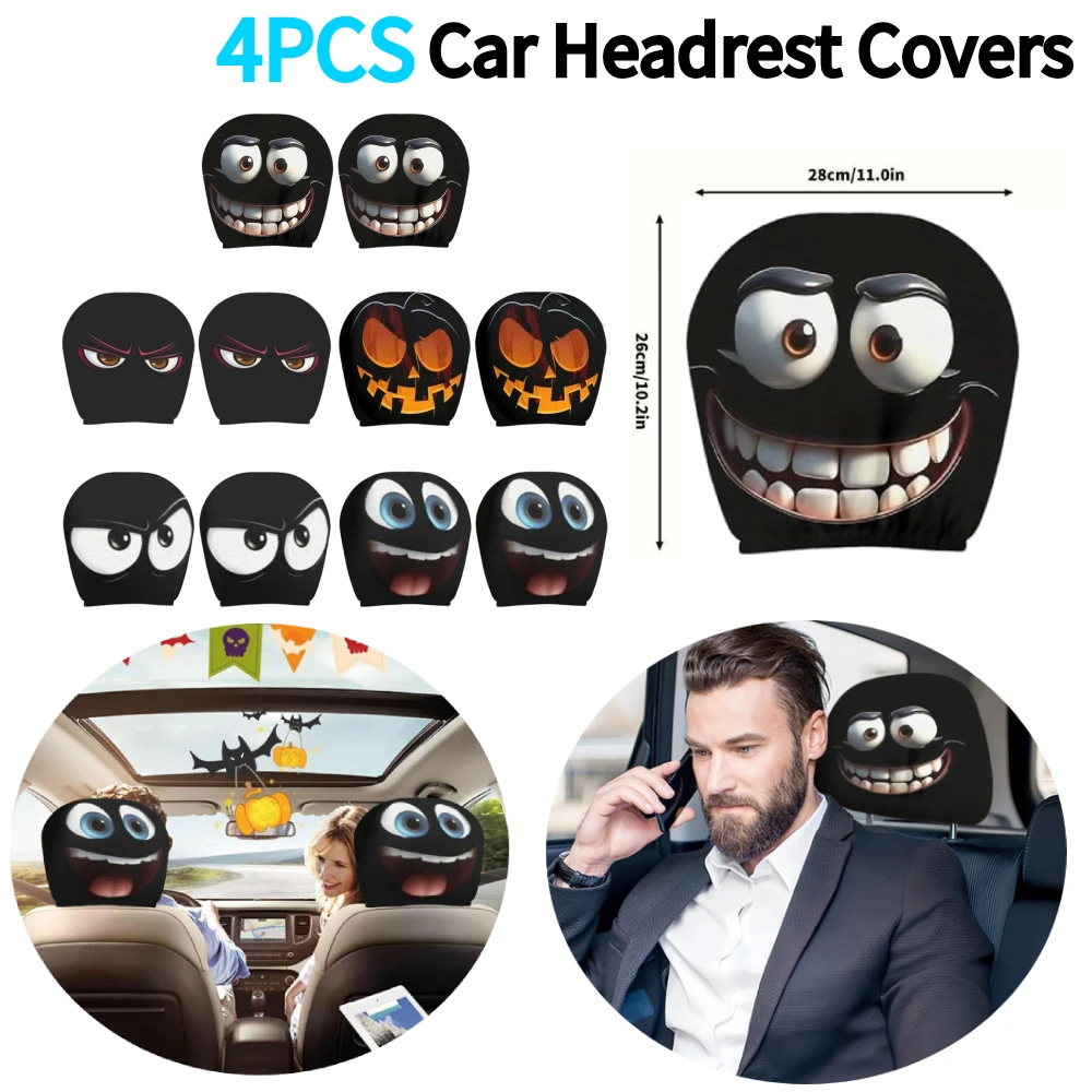 4 قطع من أغطية مسند رأس السيارة، واقي مسند الرأس العالمي، غطاء رأس قابل لإعادة الاستخدام لتزيين مسند المقعد الأمامي للسيارات #2