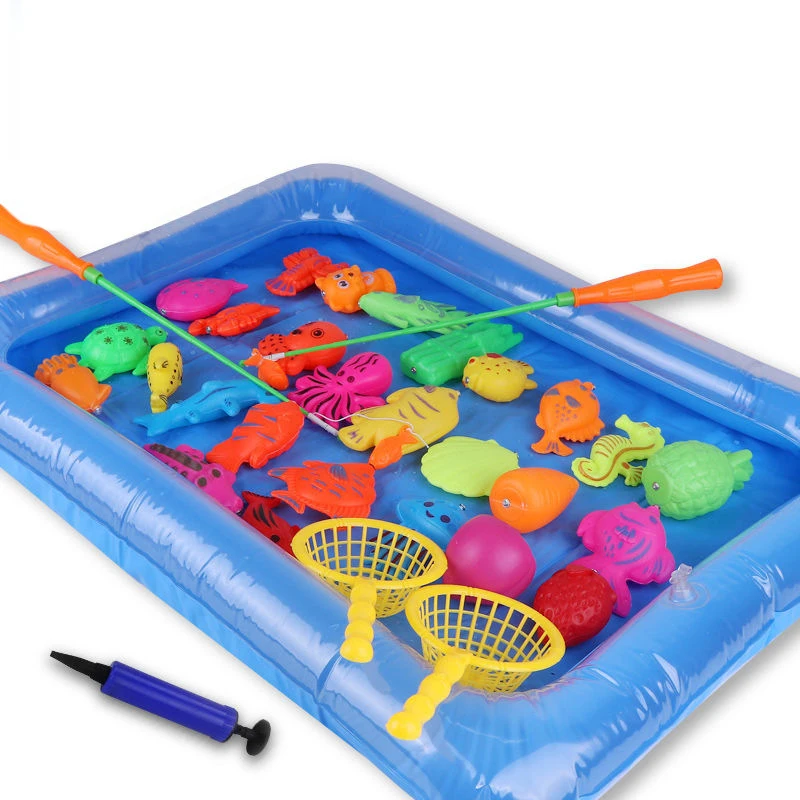 30Pcs Children Magnetic Fishing Toy Playing Water toys Fish Rod Net Set For Kids Outdoor Game Toy With Inflatable Pool Inflator