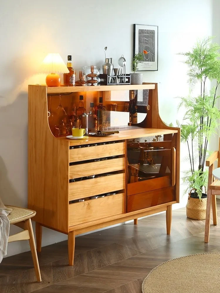 Solid wood simple multi-functional dining side cabinet Japanese-style household wall creative magazine cabinet