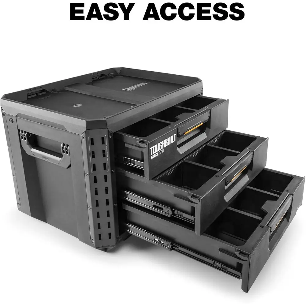 Portable Heavy-Duty Toolbox StackTech XL 3, 50 lb Capacity, 22 Dividers, Auto-Latching Drawers and Accessory Rails