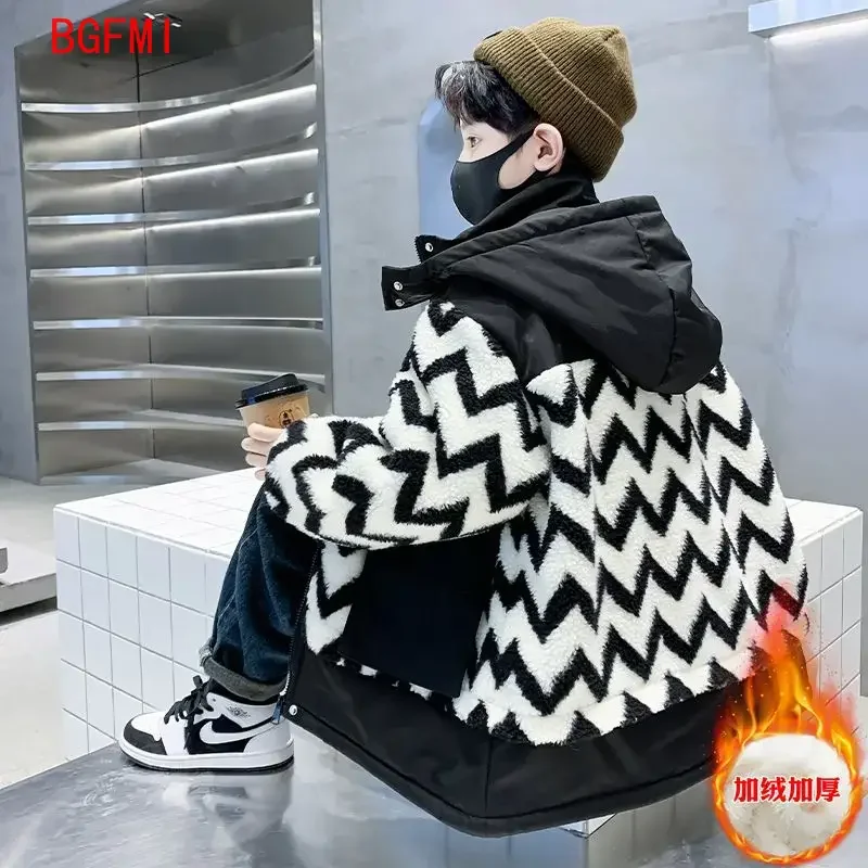 Childrens Clothing Boys Fleece Jacket Autumn Winter 2026 New Boys Thick Patchwork Parka Jacket Baby Winter Trendy Style Kids Top