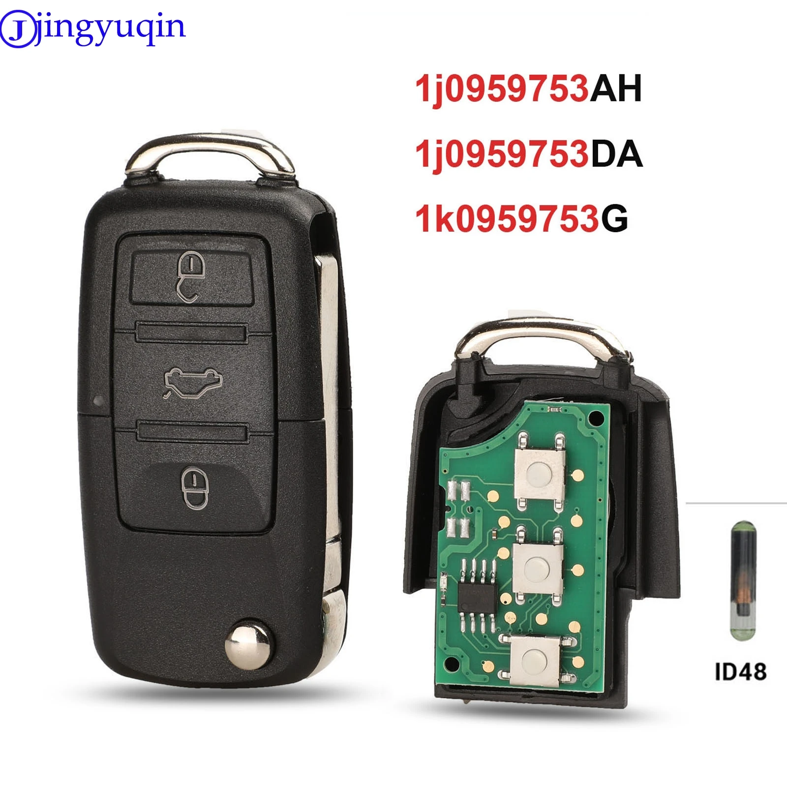 jingyuqin Flip Key Shell For VW Volkswagen Golf Passat Polo Jetta Touran Bora Sharan ASK 5FA009263-10 1K0959753G 433mhz ID48