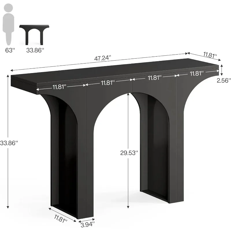 

【Best-selling】47-Inch Modern Black Console Table , Narrow Sofa Table with Arched Design