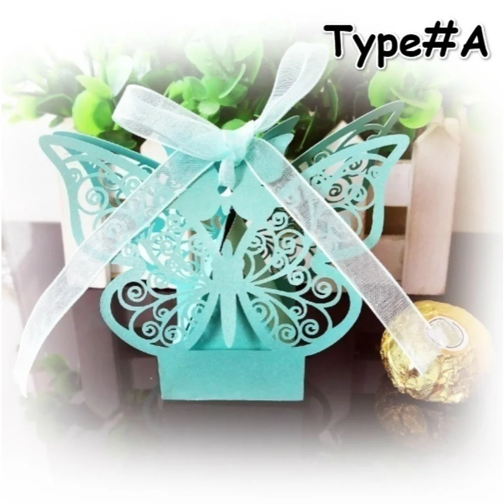 50 Pcs Hollow Butterfly Gift Paper Boxes Creative Laser Cutting Wedding Candy Dragee Box Cookie Carton Wrapping Package