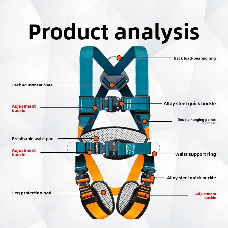Aerial Work Protective Full Body Harness Five Point Quick Plug Double Hook Safety Lanyard Anti Fall Protection