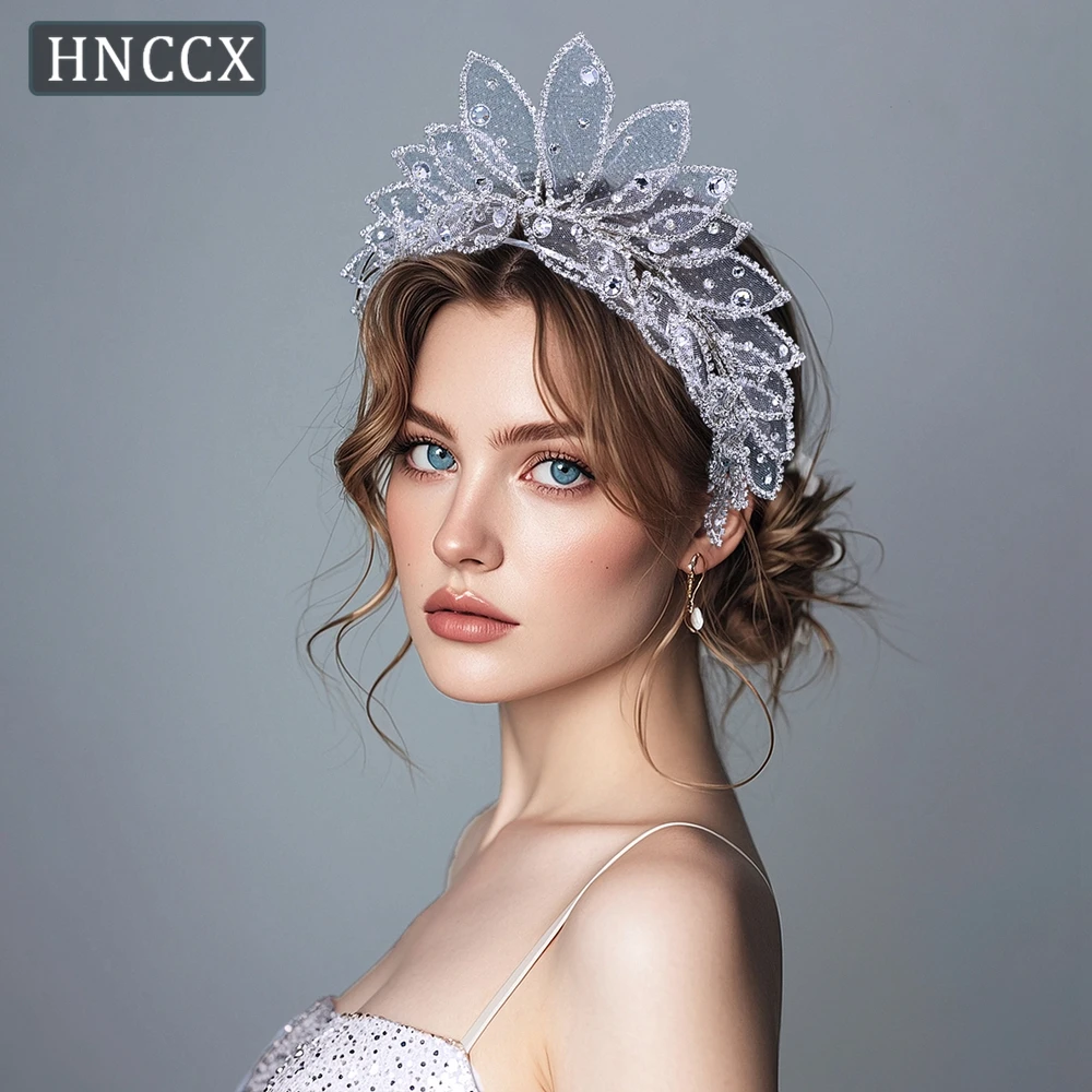 

HNCCX Crown Headband Handmade Gauze Leaf Shaped Wedding Hair Accessory Shiny Hair Decoration Bride Hair Accessories Party CP687