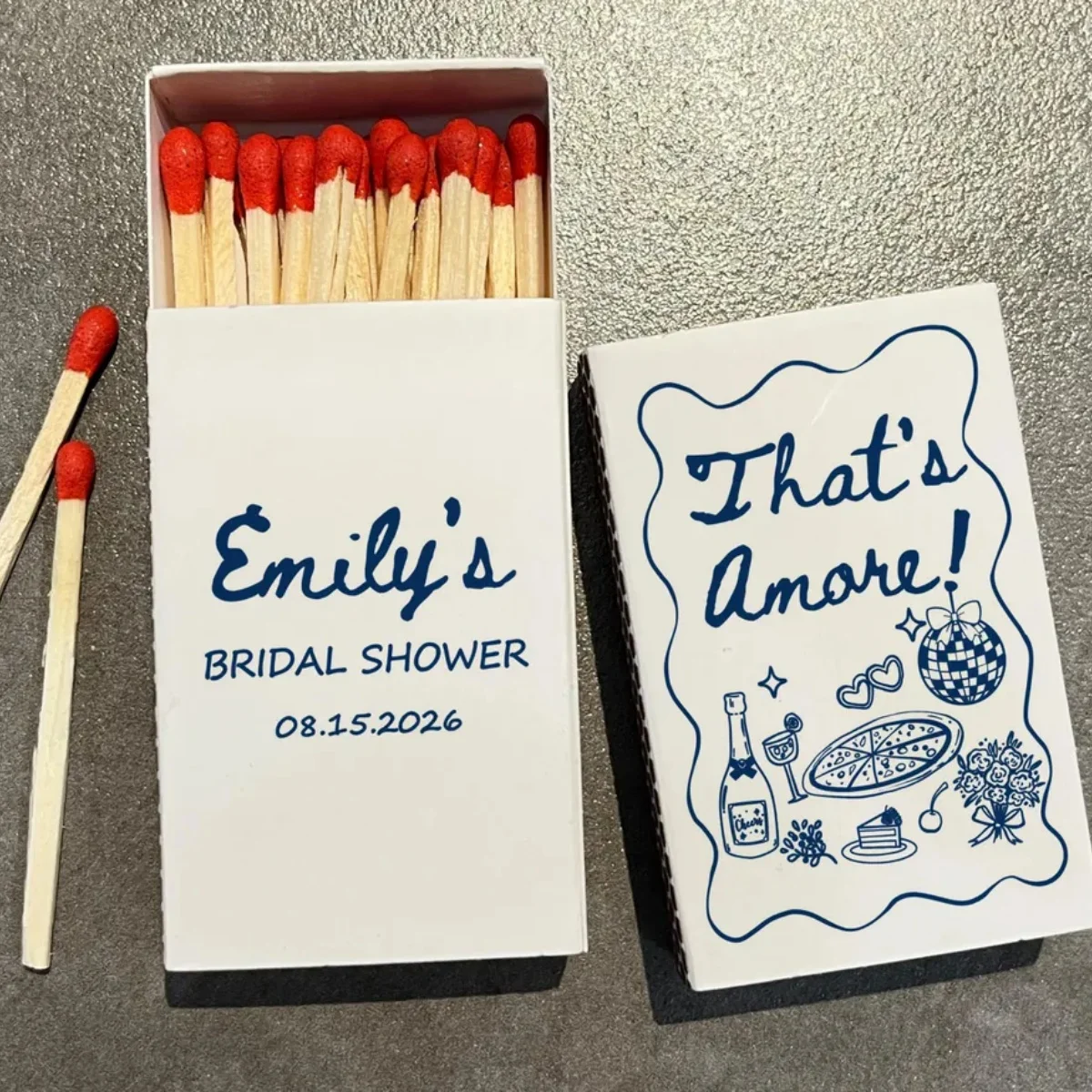 

That’s Amore Bridal Shower Matchboxes, That's Amore Rehearsal Pizza Party Favors, Italian Theme Wedding matchbox Favors, Engage