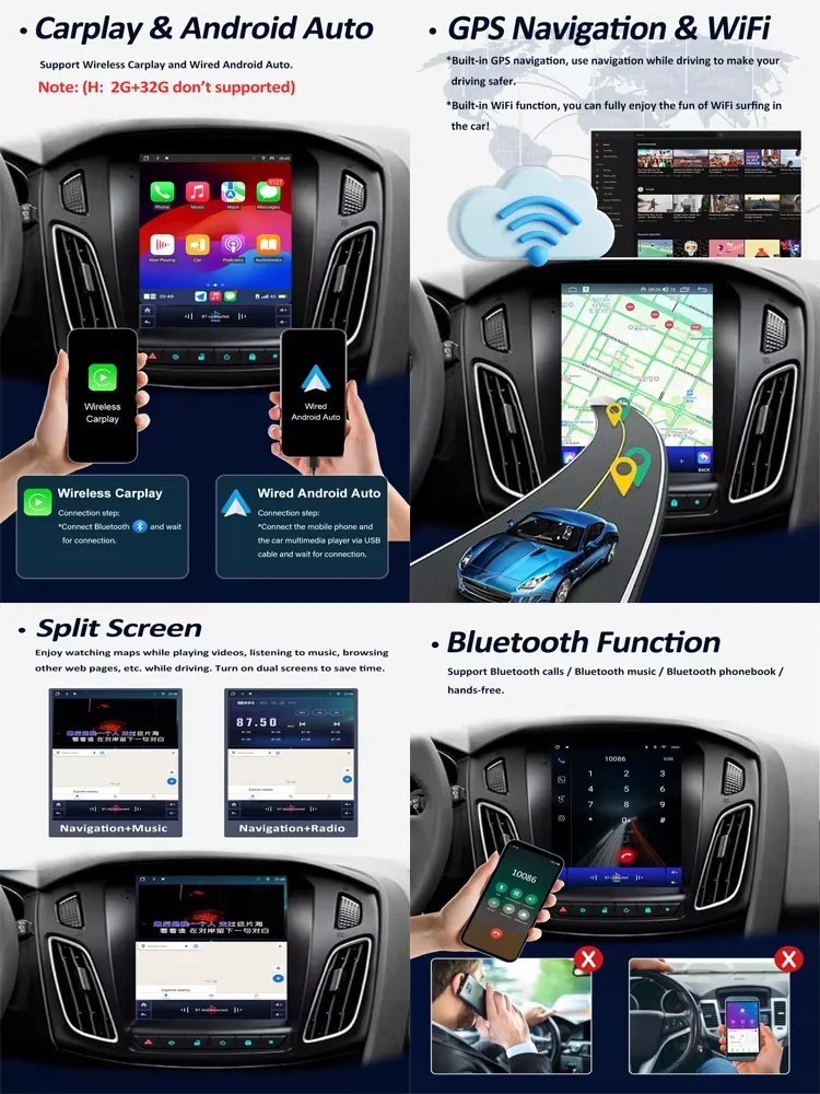 For Ford EcoSport 2013 - 2017 Android 14 Auto Radio Car Multimedia Player Navigation Screen DSP GPS Wireless Carplay BT  5G WIFI