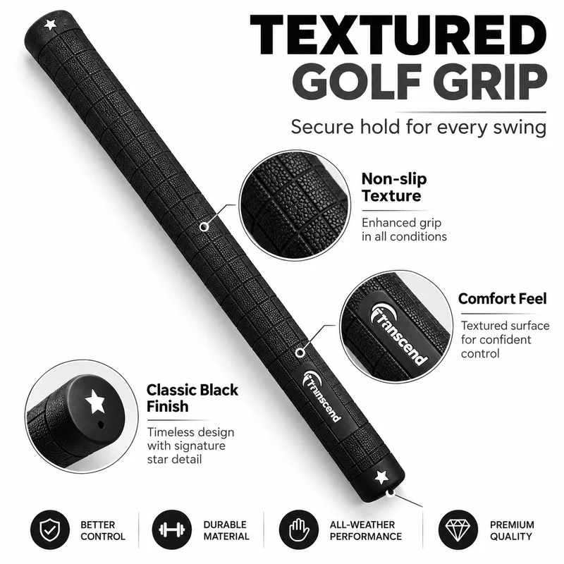 Rubber Golf Club Grip, Anti-Slip Sweat Absorbing Replacement Handle for Iron and Wood Golf Clubs