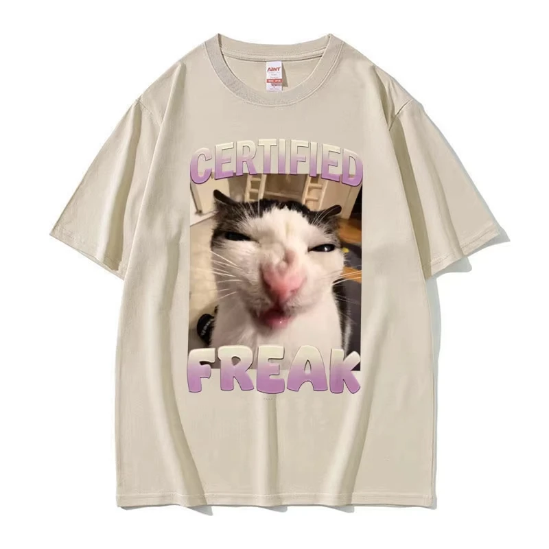 2026 Summer Certified Freak Cat Meme T Shirt Funny Hilarious Cats Expression Humor Men Women Fashion 100% Cotton T-shirt Y2k