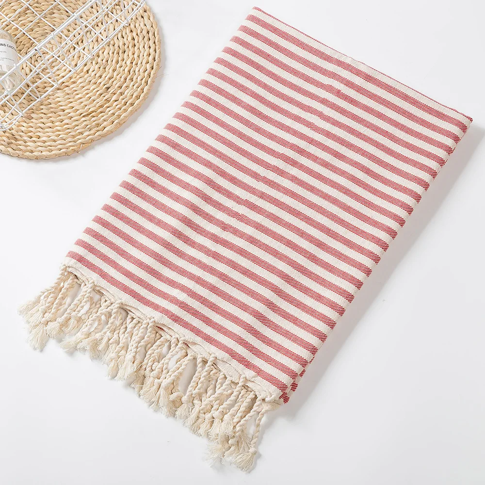 Turkish Tassel Beach Towel Cotton Stripe Can Wear Primary Cotton Bath Towel Cushion Tablecloth Holiday Beach Towels 100X180Cm