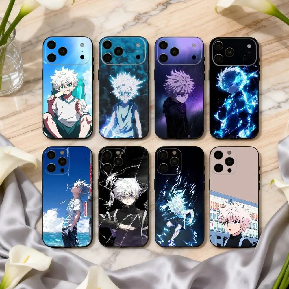 

K-Killua Z-Zoldyck H-Hunter X Hunter Phone Case For iPhone 17pro,16,15,14,13,12,11 Plus,Pro Max,XS,Soft Silicone Black Cover