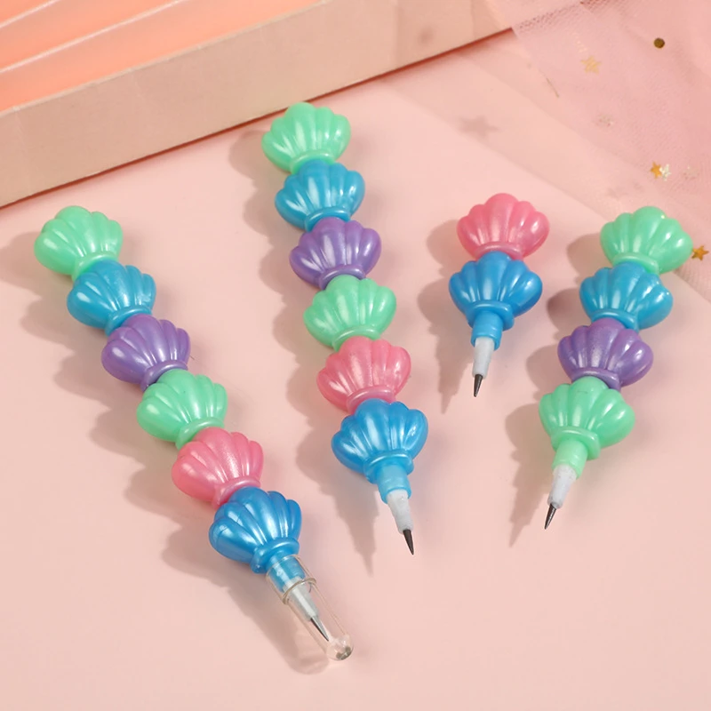 180Pcs Cartoon Shell Shape Building Block Pencils School Drawing Students Pencil Elementary School Pens Assembling Cute Pen