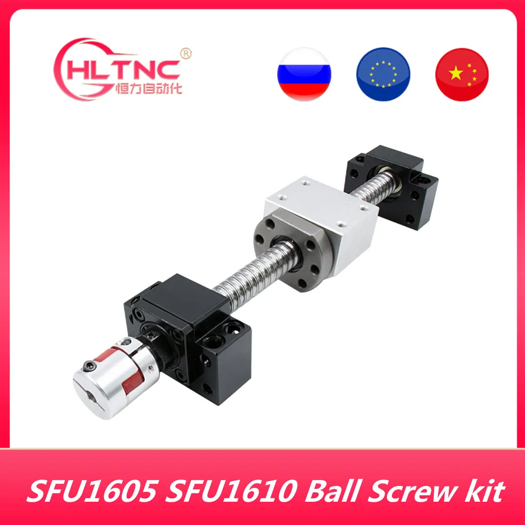 

High quality ball screw SFU1605/1610 C7 with single ball nut BK/BF12 EK/EF12 FK/FF12 6001/7001 bearing end machined for CNC