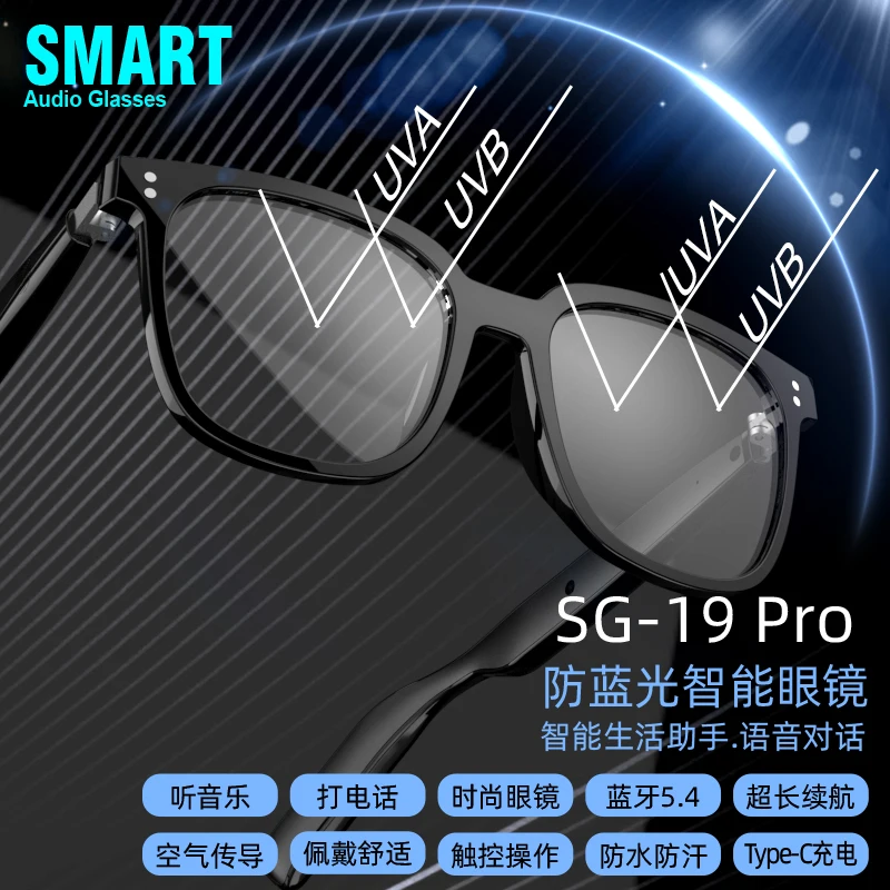 SG-19 Pro All-in-One Sunglasses Clear Lenses Combo with Bluetooth